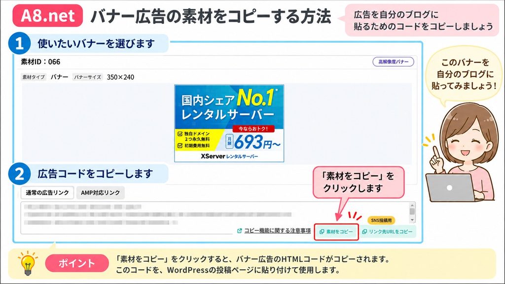 バナー広告の素材をコピーする方法の図解