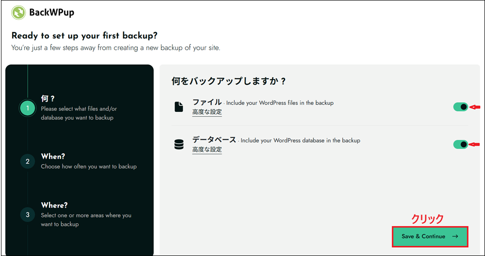 「Save & Continue」 をクリックする画面