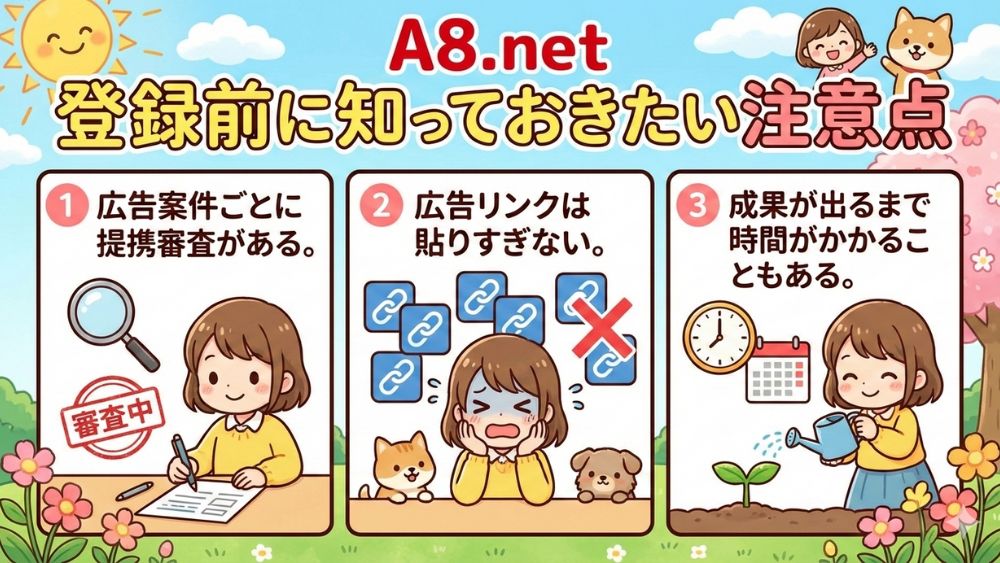 A8.netの登録前に知っておきたい注意点の図解