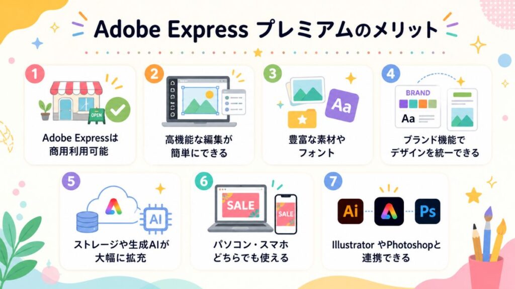 Adobe Expressプレミアムのメリットの図解