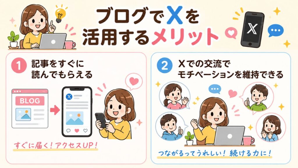 ブログでXを活用するメリットの図解