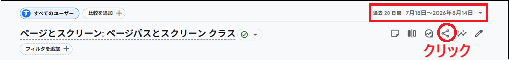 画面右上にある「このレポートを共有」をクリックする画面